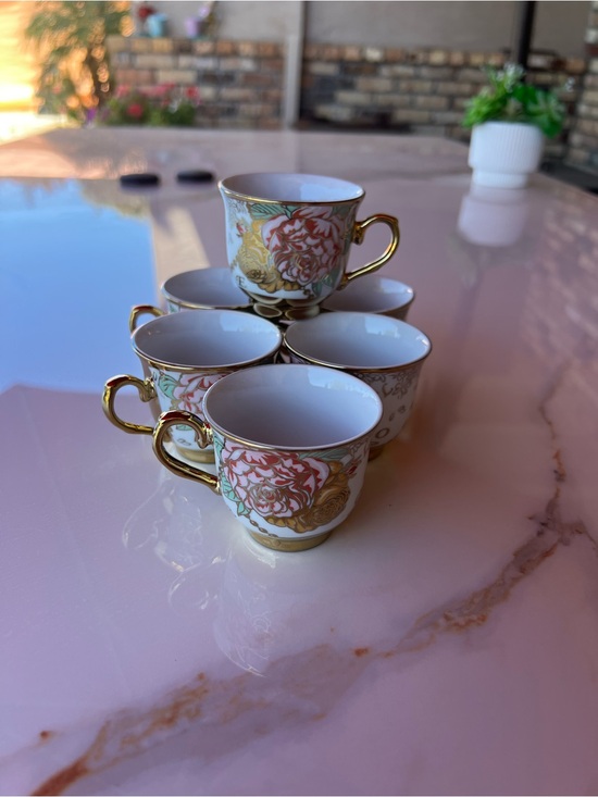 none Other - Porcelain Floral Demitasse Cup with Gold Handle - Pink Floral